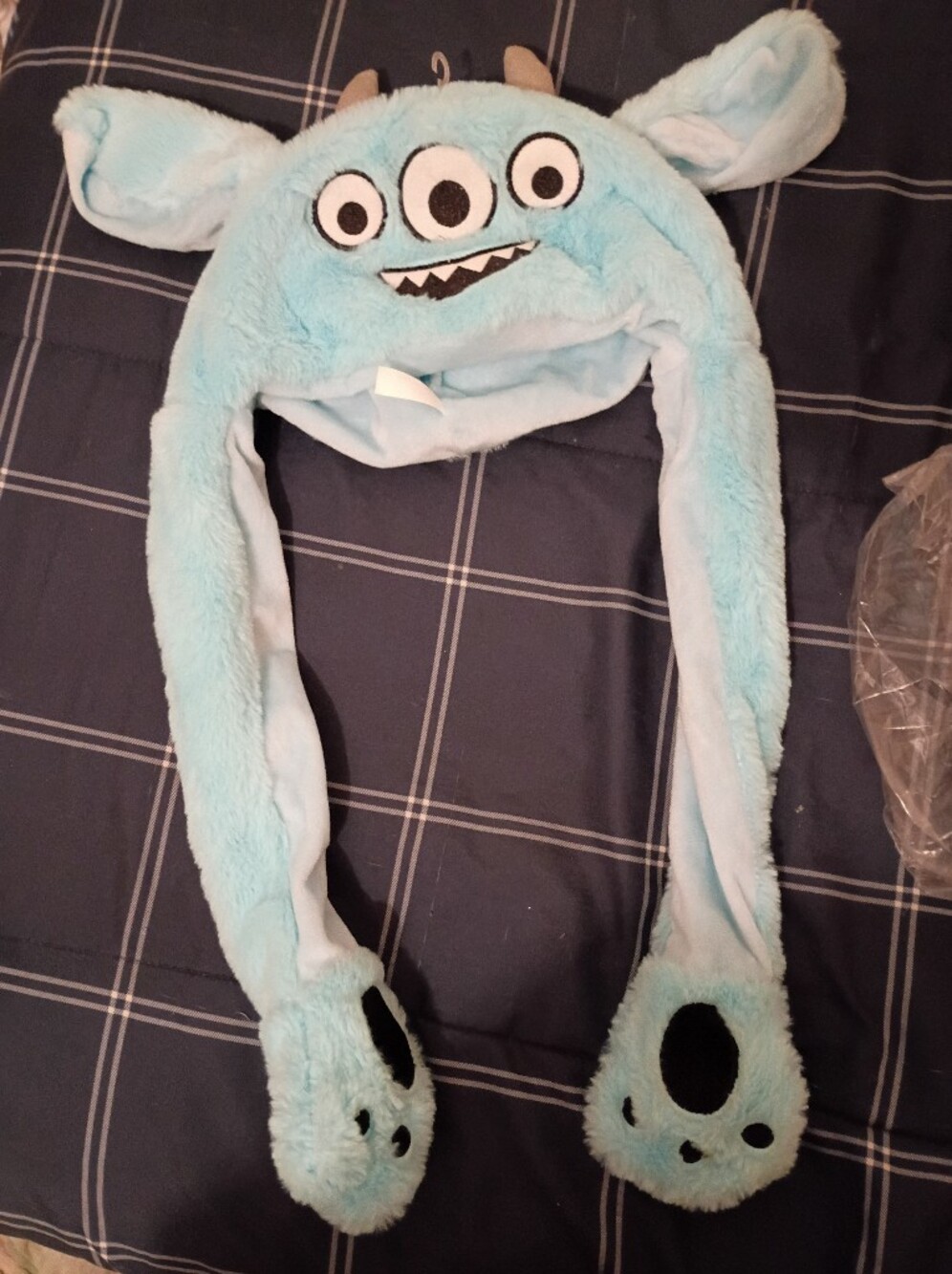 Plush Light Blue Fuzzy Monster Childrens Hat